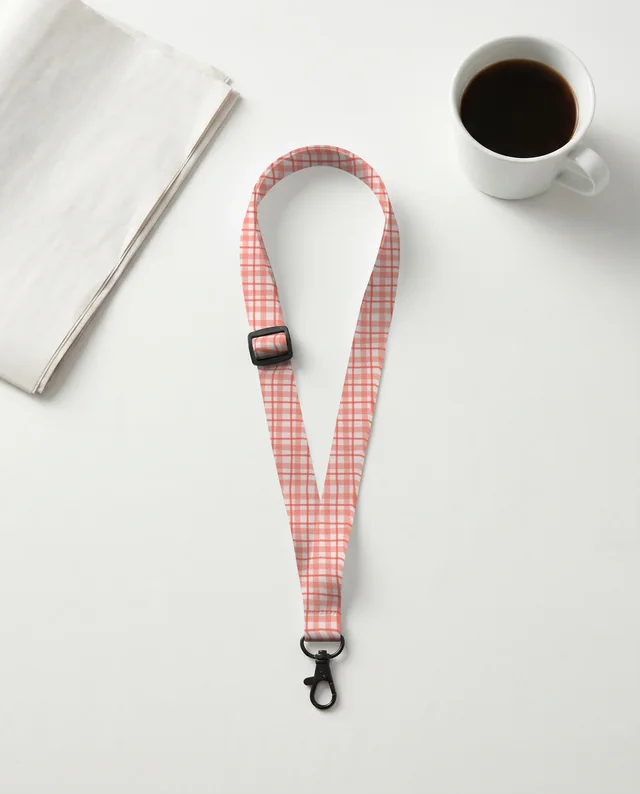 Minimalist Mockup of a White Lanyard and Coffee Cup