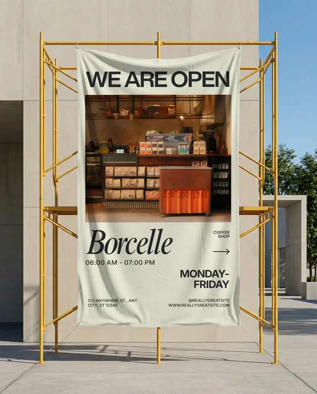 Elegant Mockup of Yellow Scaffolding with White Banner Fabric