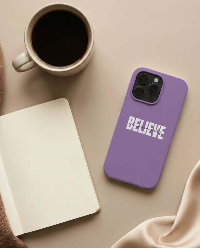 Minimalist Phone Cover Mockup with Coffee and Notebook