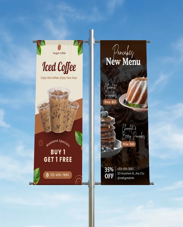 Blank Vertical Banner Mockup Against Clear Blue Sky
