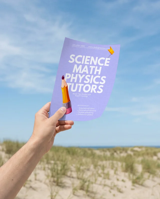 Serene Flyer Mockup Against Bright Blue Sky