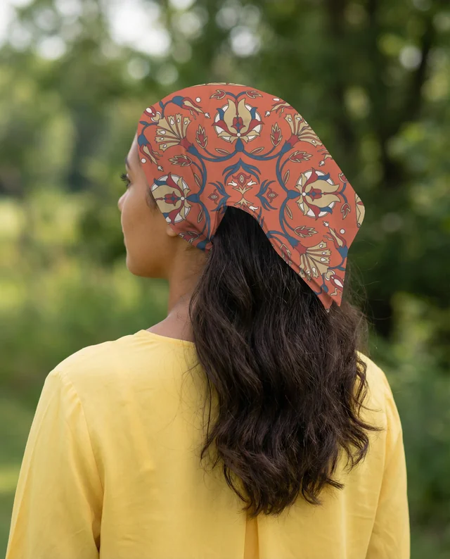 Young Woman in Yellow Blouse with Bandana Mockup Image