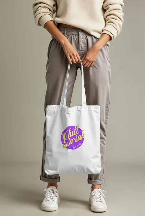 Mockup of Stylish White Cotton Tote Bag in Casual Setting