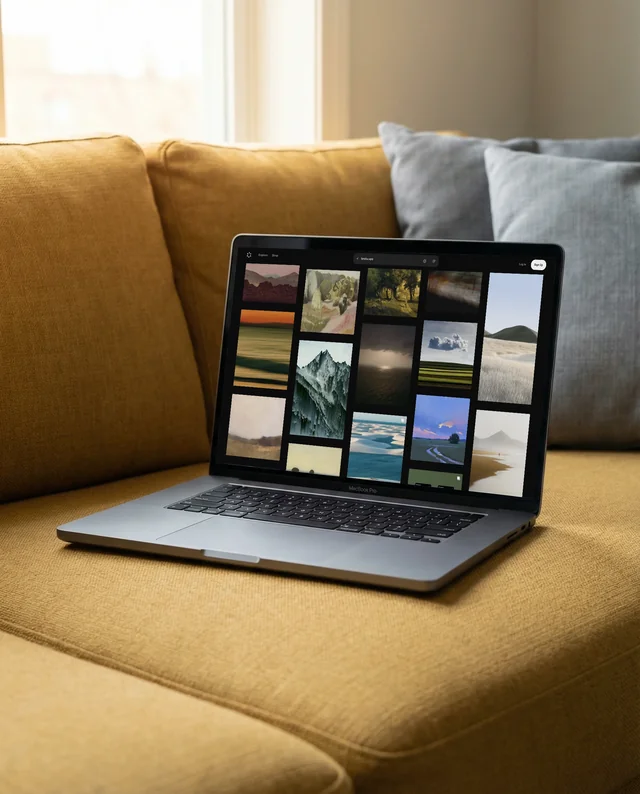 Modern MacBook Mockup in Cozy Home Office Setting