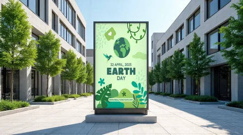 Modern Urban Mockup with Billboard in Courtyard Scene