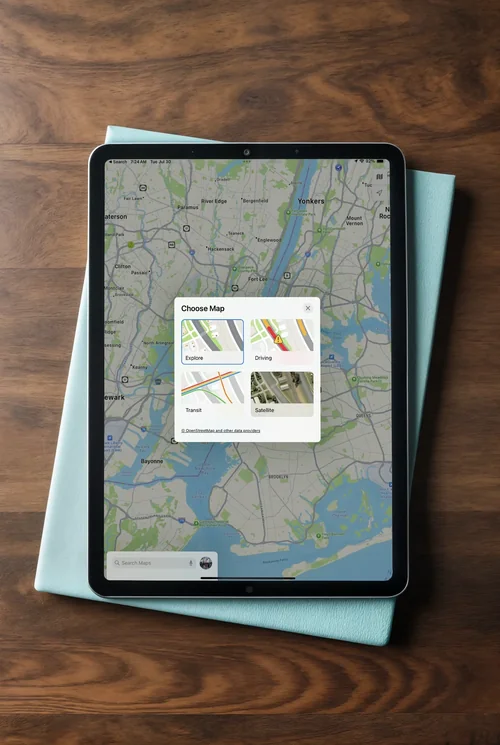 Modern iPad Mockup on Wooden Surface - Minimalist Design