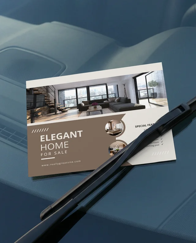 Elegant Mockup of Flyer on Car Windshield Close-Up