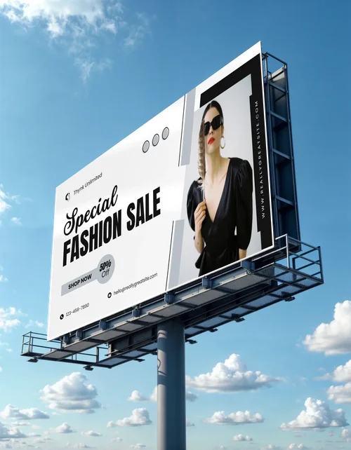 Blank Billboard Mockup Against Clear Blue Sky