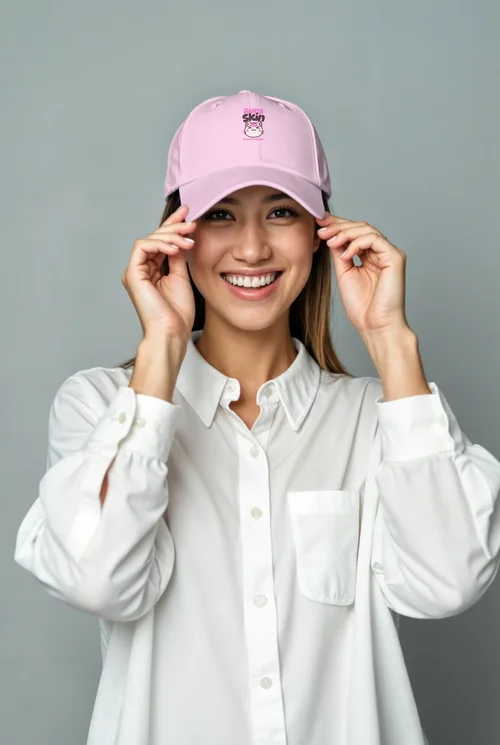 Joyful Woman in White Cap Mockup - Casual Style