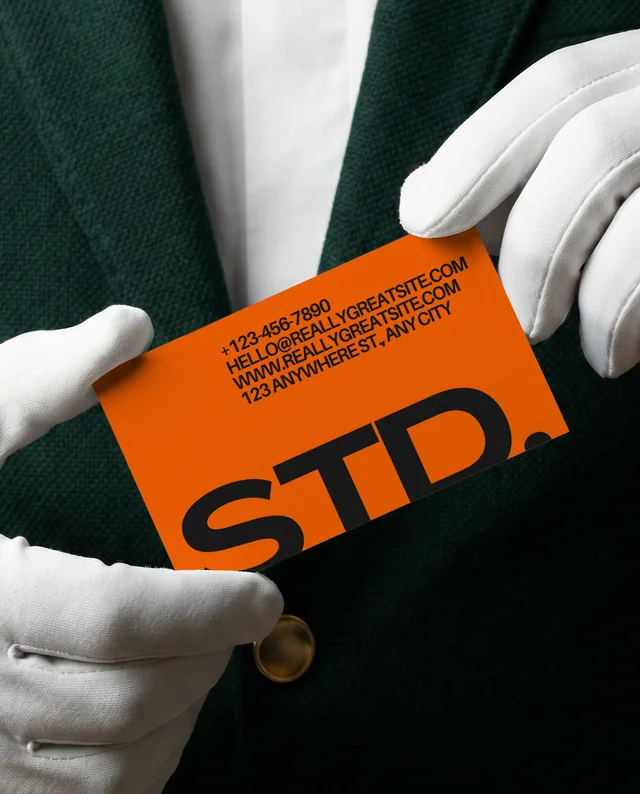 Elegant Business Card Mockup with Dark Green Blazer