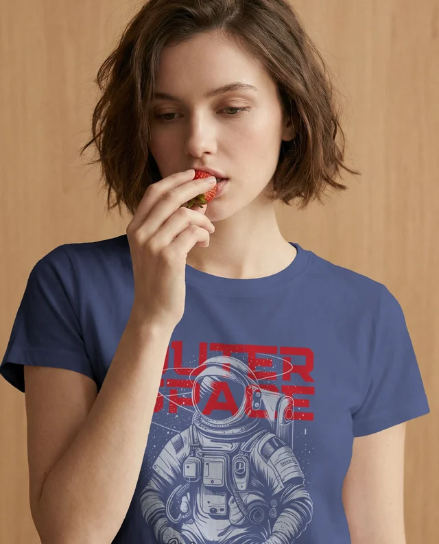 Mockup of Young Woman in T-Shirt with Strawberry