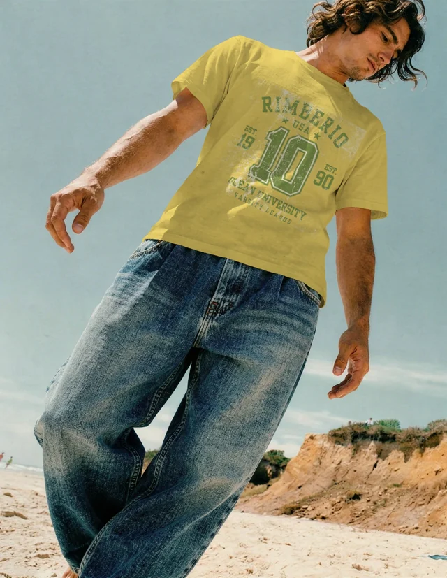 Mockup of T-Shirt on Young Man at Beach