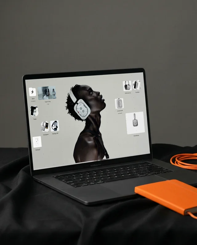 Sleek MacBook Mockup on Dark Textured Surface