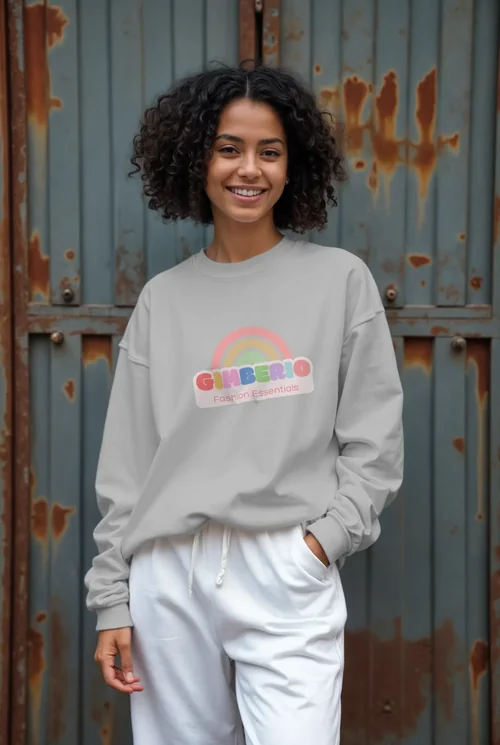 Stylish Mockup of a Young Woman in a White Sweatshirt