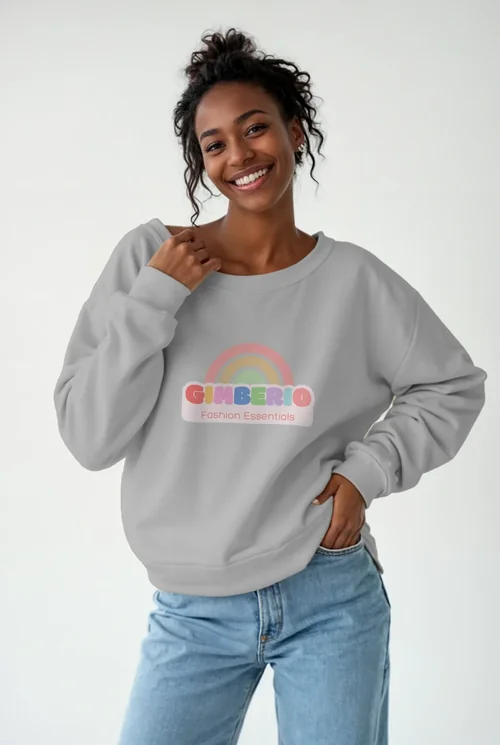 Mockup of a Joyful Woman in a Stylish Sweatshirt