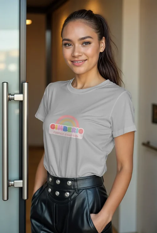 Stylish Mockup: Confident Woman in a White T-Shirt