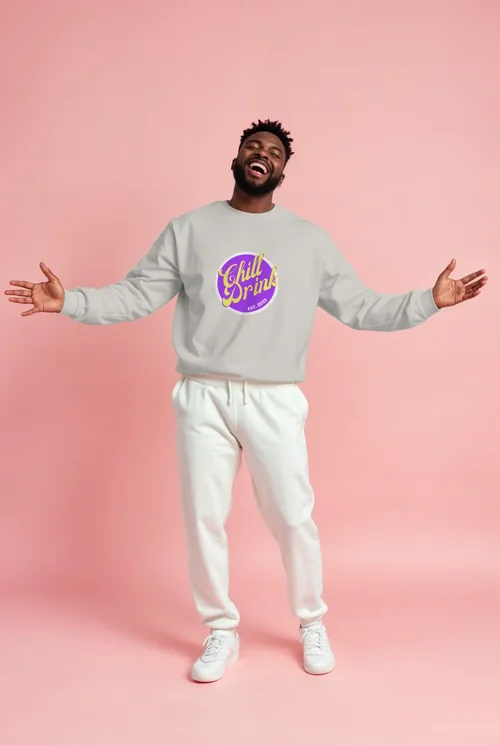 Joyful Sweatshirt Mockup: Young Adult in Casual Style