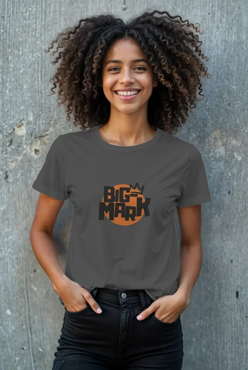 Mockup of a Cheerful Young Woman in a T-Shirt