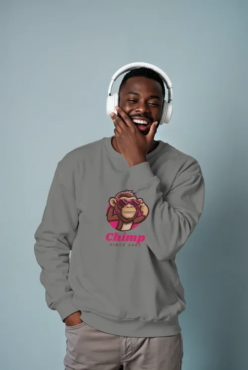 Mockup of a Joyful Man in a Solid White Sweatshirt