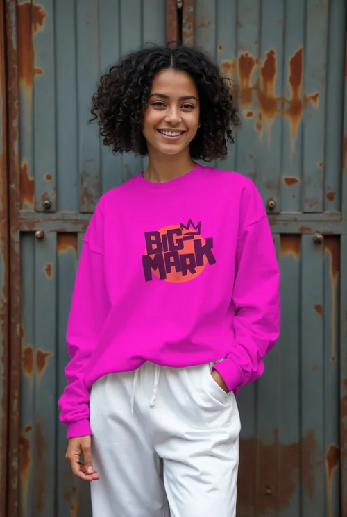 Stylish Mockup of a Young Woman in a White Sweatshirt
