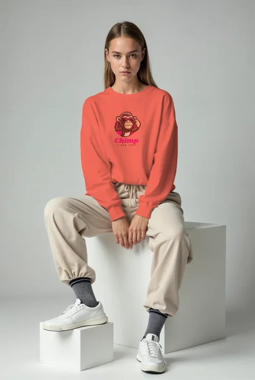Mockup of a Young Woman in a Casual Sweatshirt