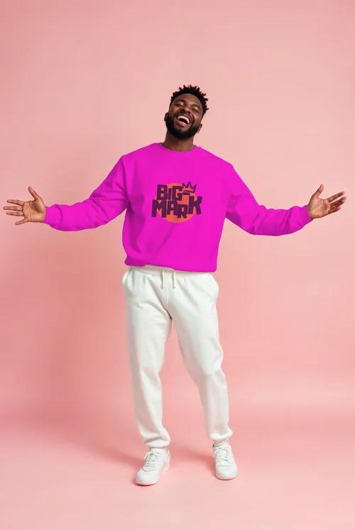 Joyful Sweatshirt Mockup: Young Adult in Casual Style