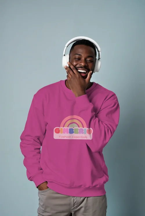 Mockup of a Joyful Man in a Solid White Sweatshirt