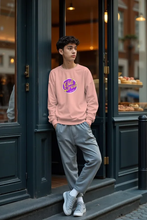 Urban Sweatshirt Mockup: Teen Style in a Café Setting