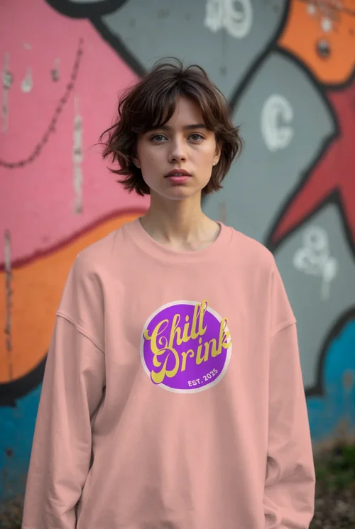Urban Sweatshirt Mockup: Stylish Female in Streetwear