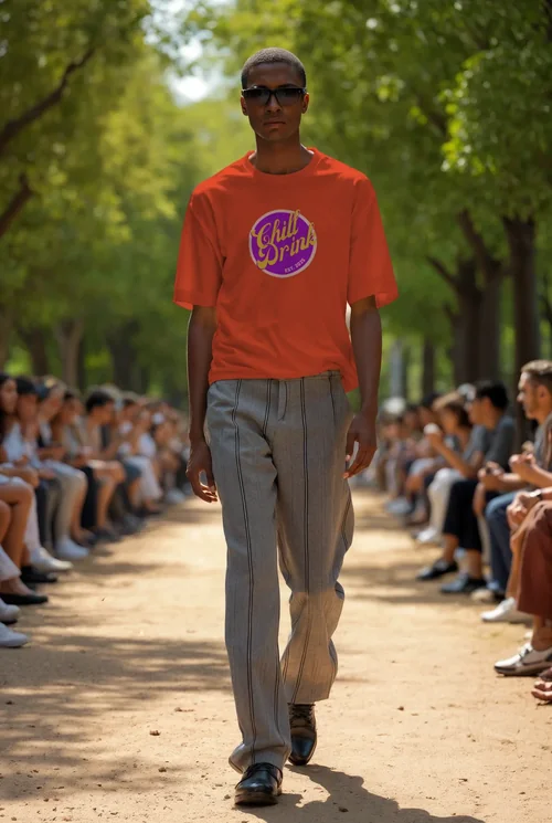Stylish Mockup of T-Shirt on Male Model at Fashion Show