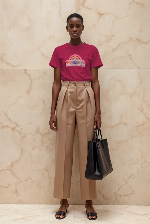 Bold T-Shirt Mockup on Model Against Marble Wall