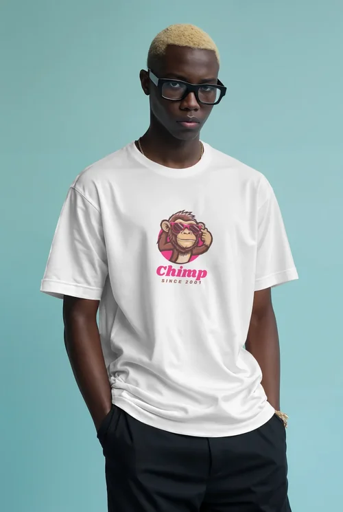 Stunning T-Shirt Mockup Featuring Bold Male Supermodel