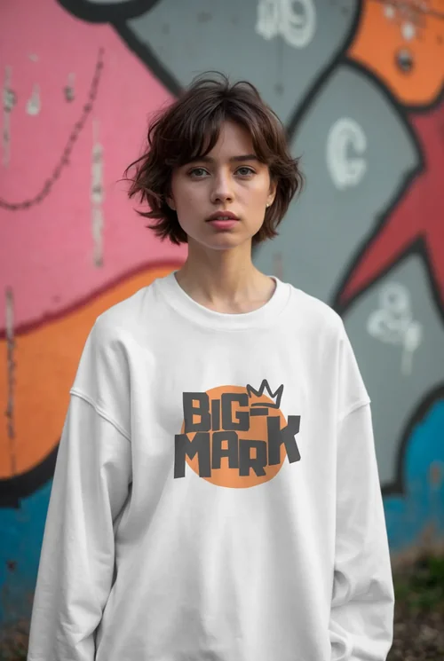 Urban Sweatshirt Mockup: Stylish Female in Streetwear