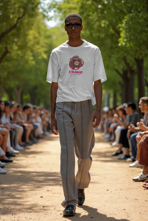 Stylish Mockup of T-Shirt on Male Model at Fashion Show
