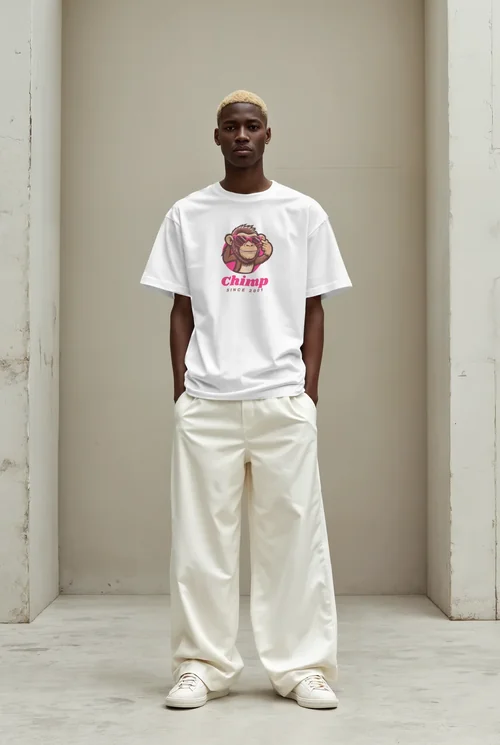 Modern T-Shirt Mockup Featuring Bold Male Supermodel