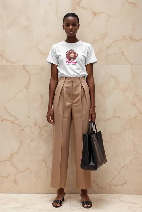 Bold T-Shirt Mockup on Model Against Marble Wall