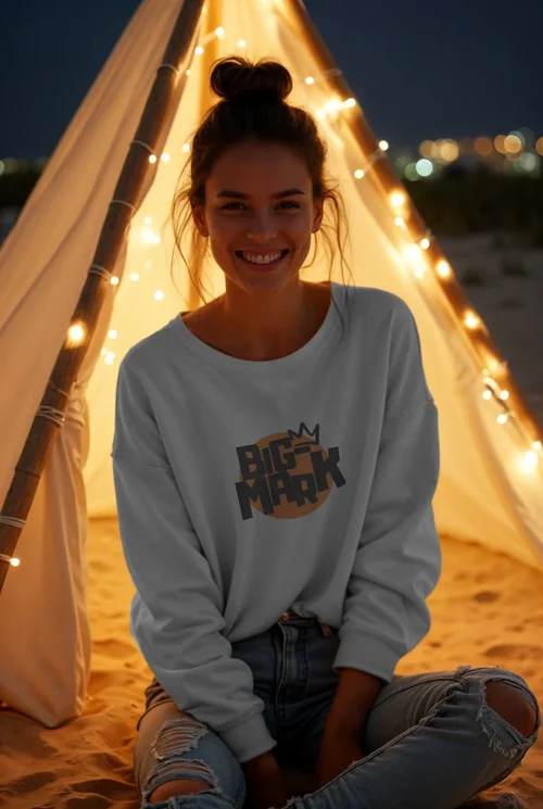 Mockup of a Smiling Woman in a Cozy Sweatshirt