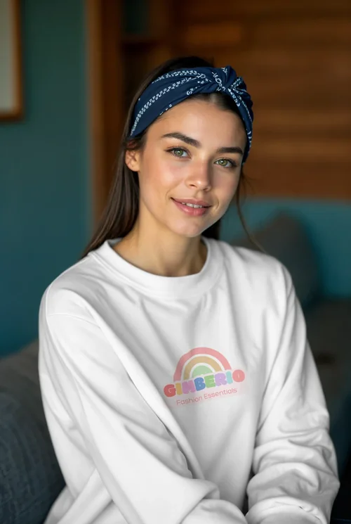 Stylish Mockup of a Young Woman in a White Sweatshirt