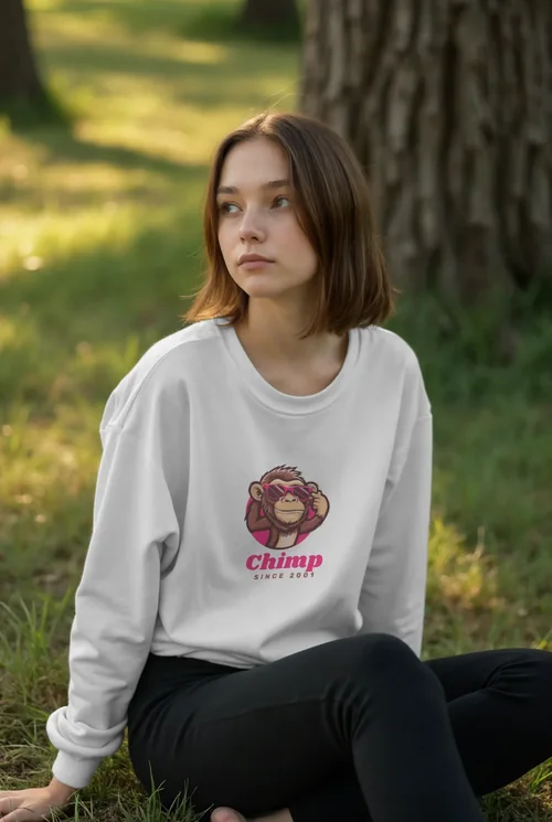 Casual Mockup of a Thoughtful Young Woman in Sweatshirt